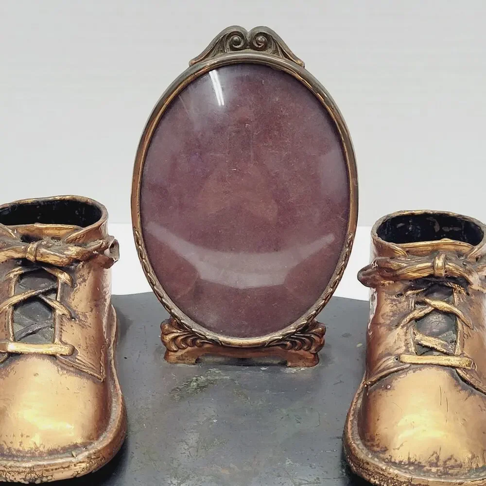 Vintage Bronze Baby Shoes Keepsake Photo Frame 3.5